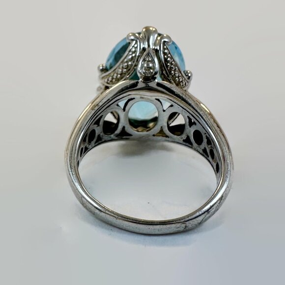 Blue Topaz Ring, Sterling Silver, Vintage, Big Statement, Size 5 3/4, Thailand - Picture 4 of 5